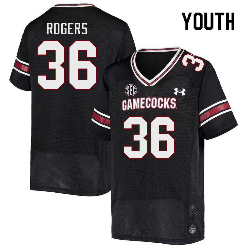 Youth #36 Hunter Rogers South Carolina Gamecocks 2023 College Football Jerseys Stitched-Black
